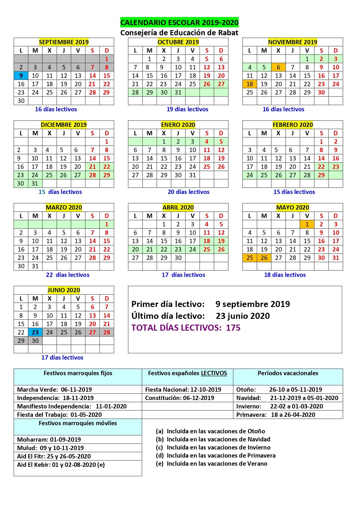Calendario del próximo curso